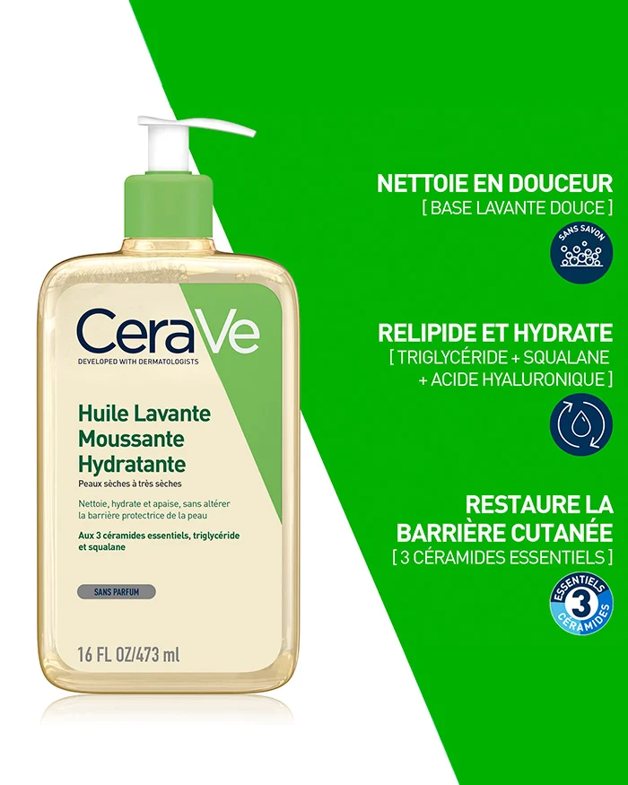 CeraVe Huile Lavante Moussante Hydratante Pour peaux normales à très sèches et à tendance atopique – Image 3